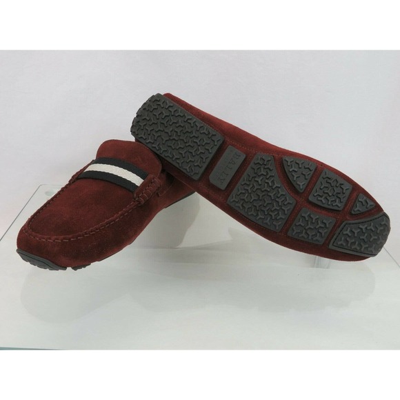 BALLY PEARCE BURGUNDY SUEDE WEB LETTERIG LOGO DRIVING LOAFERS US 10.5 D 43.5 main image 4